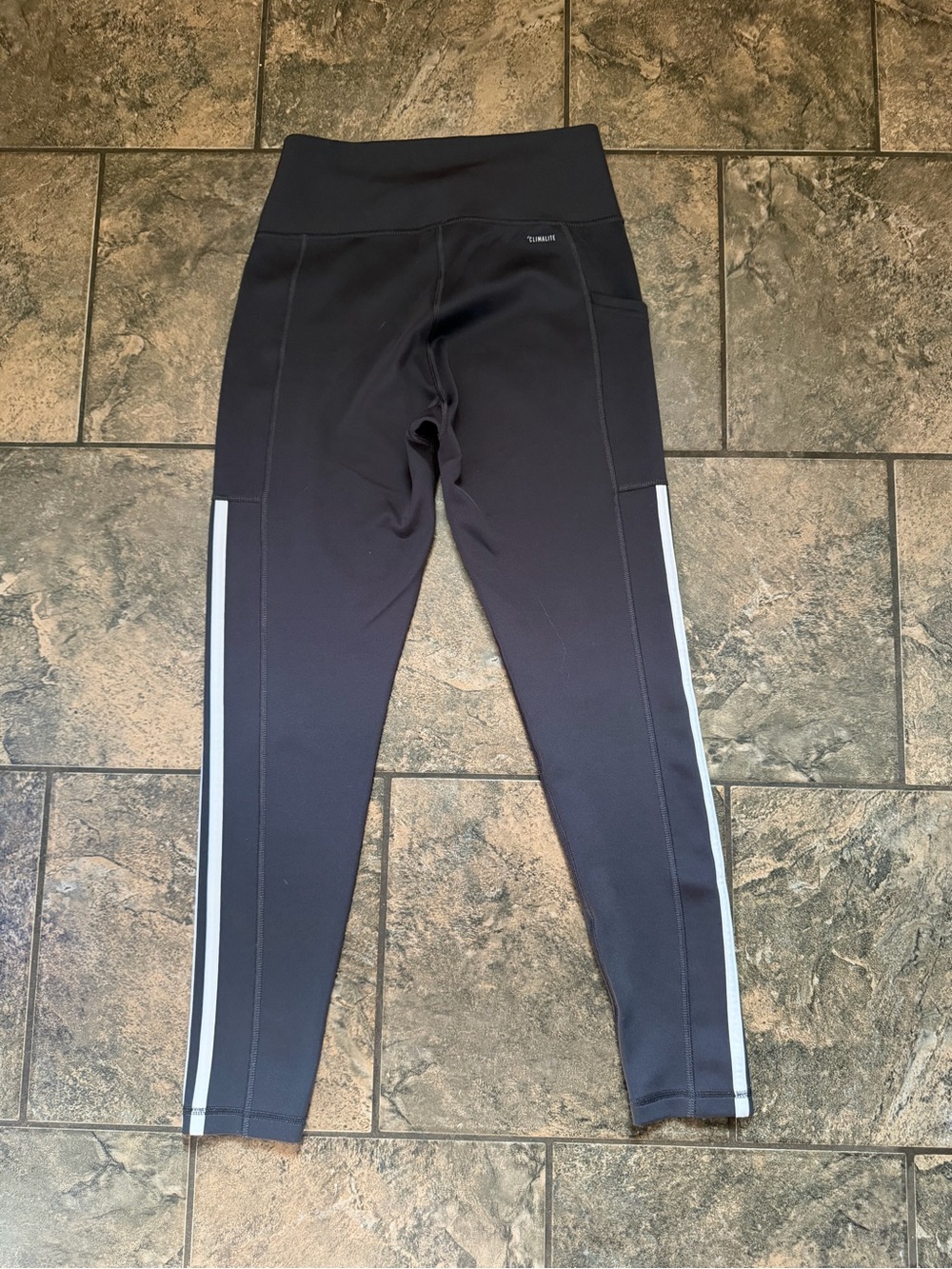 adidas dark gray Leggings with White 3-Stripe Side 0112 - Picture 7 of 7